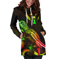Kosrae Polynesian Hoodie Dress - Turtle With Blooming Hibiscus Reggae - Polynesian Pride
