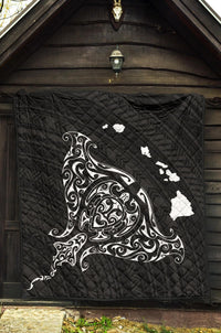 Rays Hawaii Map Polynesian Premium Quilt - White - Polynesian Pride