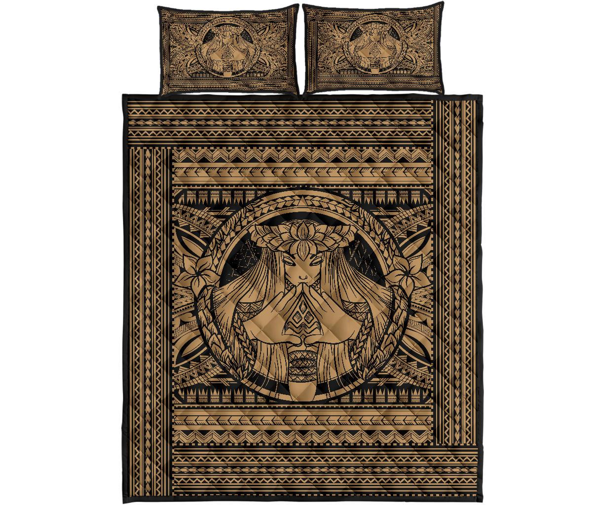 Hawaii Polynesian Pele mauna kea Quilt Bed Set Gold - Polynesian Pride