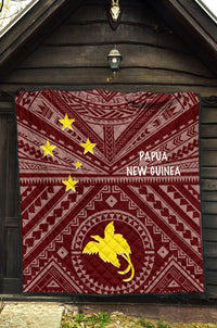 Papua New Guinea Premium Quilt - Flag With Polynesian Patterns (Red) - Polynesian Pride