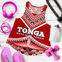 Mate Ma'a Tonga Pattern Women's Racerback Tank Red - Polynesian Pride