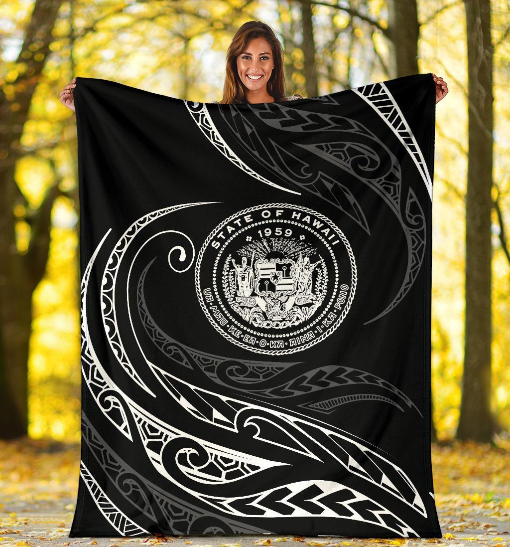 Hawaii Coat Of Arms Premium Blanket - White - Frida Style - Polynesian Pride