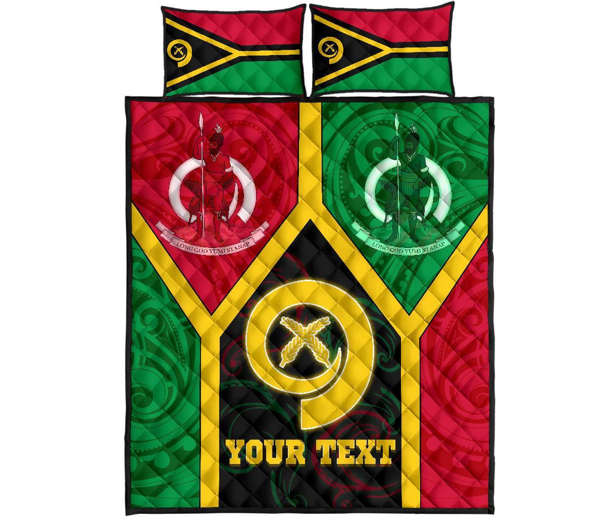 Polynesian Vanuatu Custom Personalised Quilt Bed Set - Vanuatu Flag and Coat Of Arms - Polynesian Pride