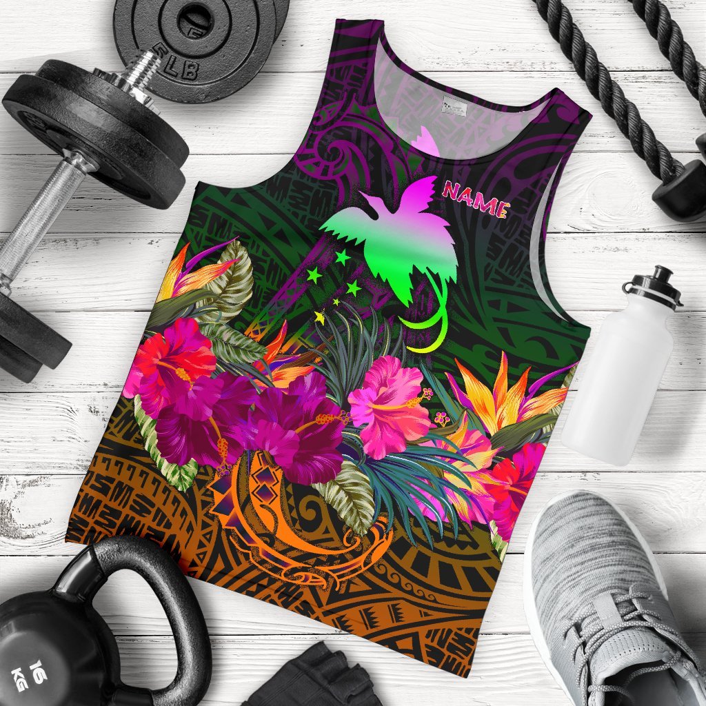 Papua New Guinea Personalised Men's Tank Top - Summer Hibiscus Reggae - Polynesian Pride