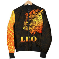 Sun In Leo Zodiac Women Bomber Jacket Polynesian Tattoo Simple - Orange Black - Polynesian Pride
