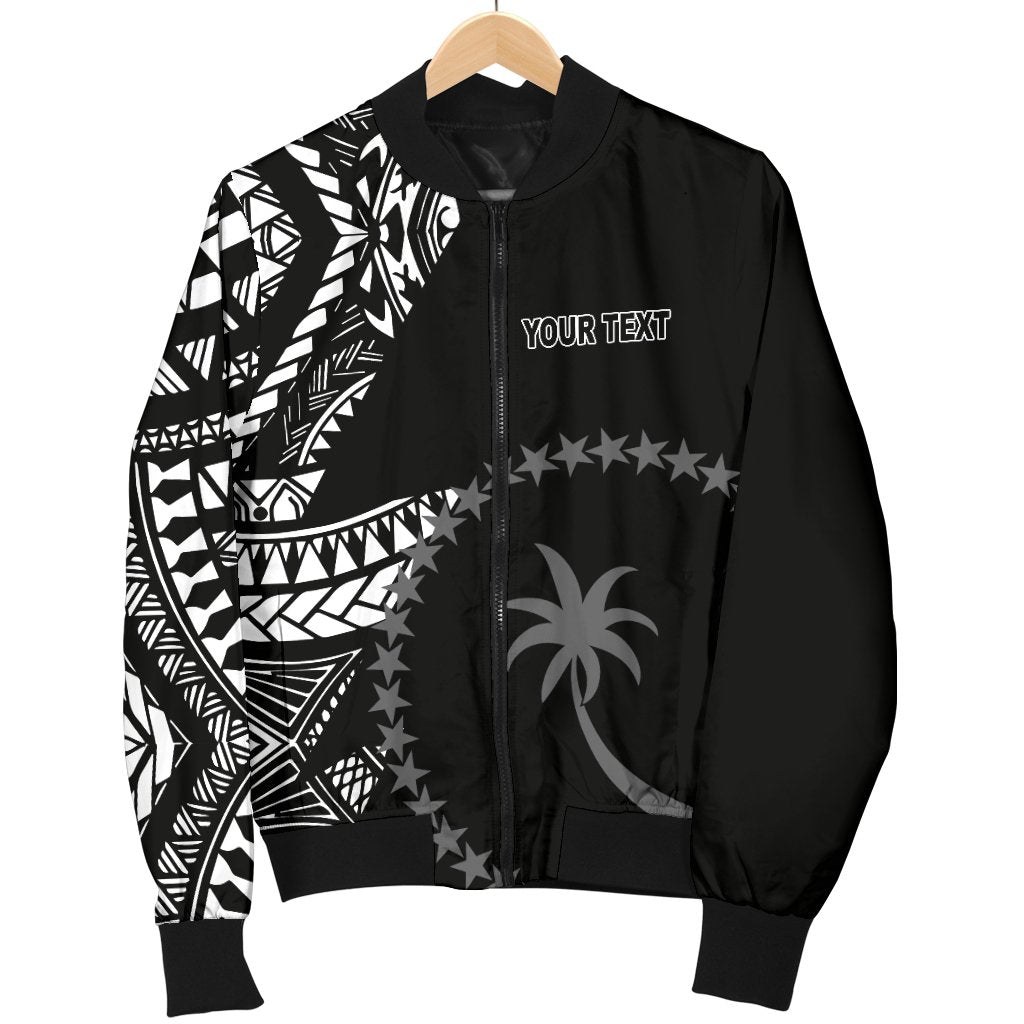 Chuuk Personalised Custom Men's Bomber Jacket - Micronesian Pattern Flash Black Black - Polynesian Pride