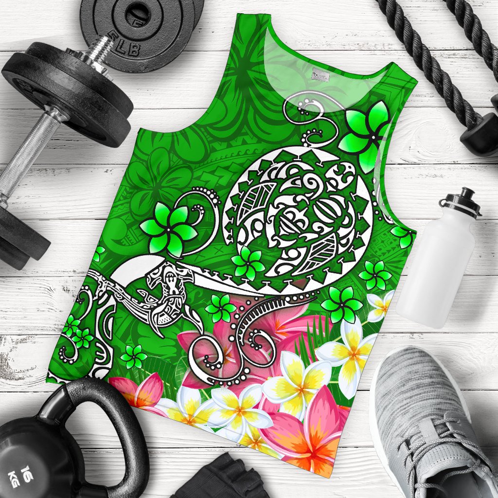 Polynesian Men's Tank Top - Turtle Plumeria Green Color Green - Polynesian Pride