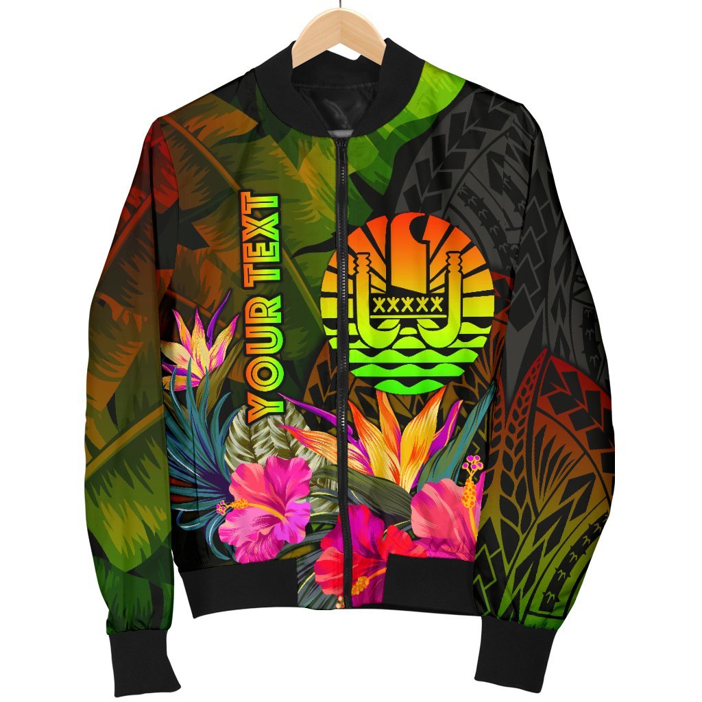 Tahiti Polynesian Personalised Men's Bomber Jacket - Hibiscus and Banana Leaves - Polynesian Pride