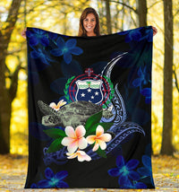 Samoa Polynesian Premium Blanket - Turtle With Plumeria Flowers - Polynesian Pride