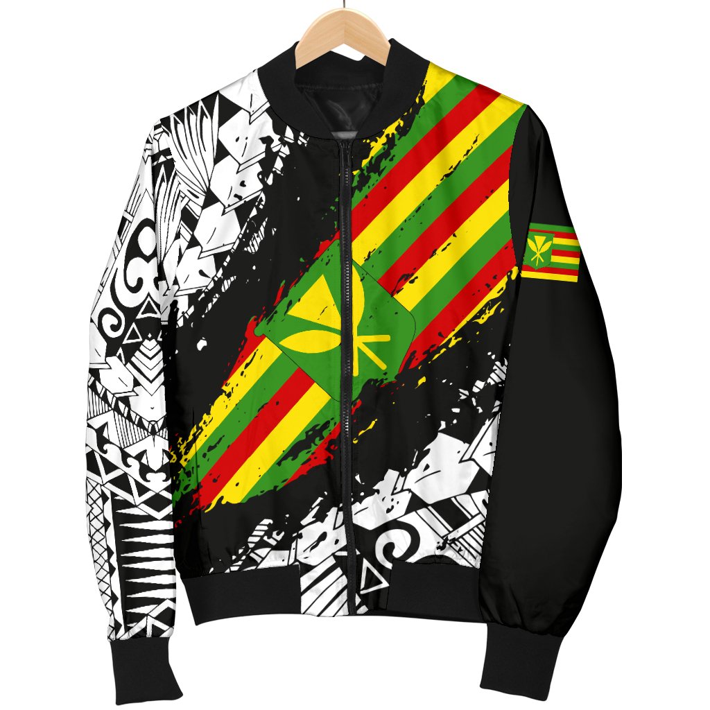 Polynesian Kanaka Flag Men's Bomber Jacket - Nora Style - White - Polynesian Pride