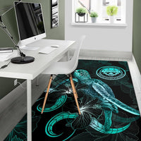 Federated States of Micronesia Polynesian Area Rugs - Turtle With Blooming Hibiscus Turquoise - Polynesian Pride