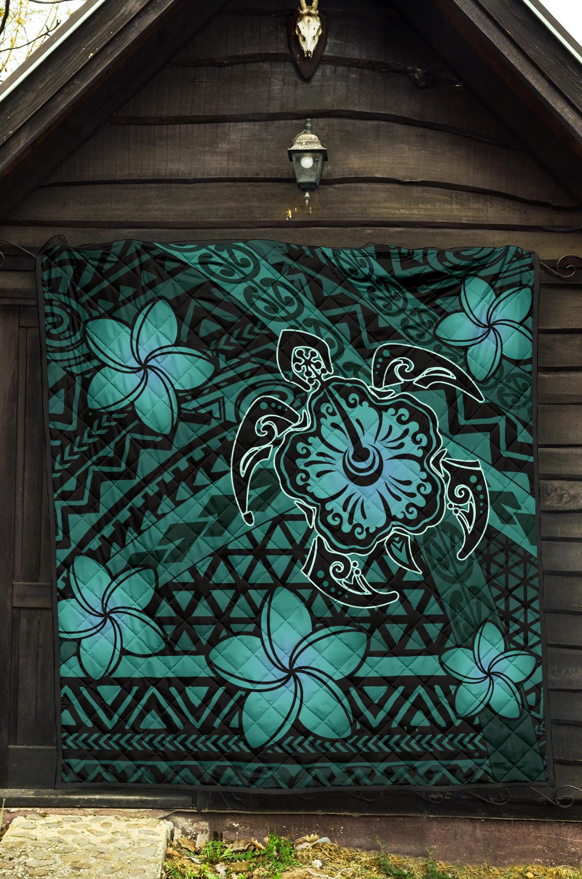 Hawaii Mix Polynesian Turtle Plumeria Premium Quilt - AH - Nick Style - Turquoise - Polynesian Pride
