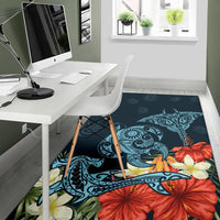 Hawaii Turtle Shark Manta Ray Hibiscus Plumeria Rug - Polynesian Pride