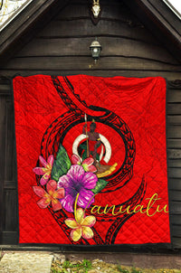 Vanuatu Polynesian Premium Quilt - Floral With Seal Red - Polynesian Pride