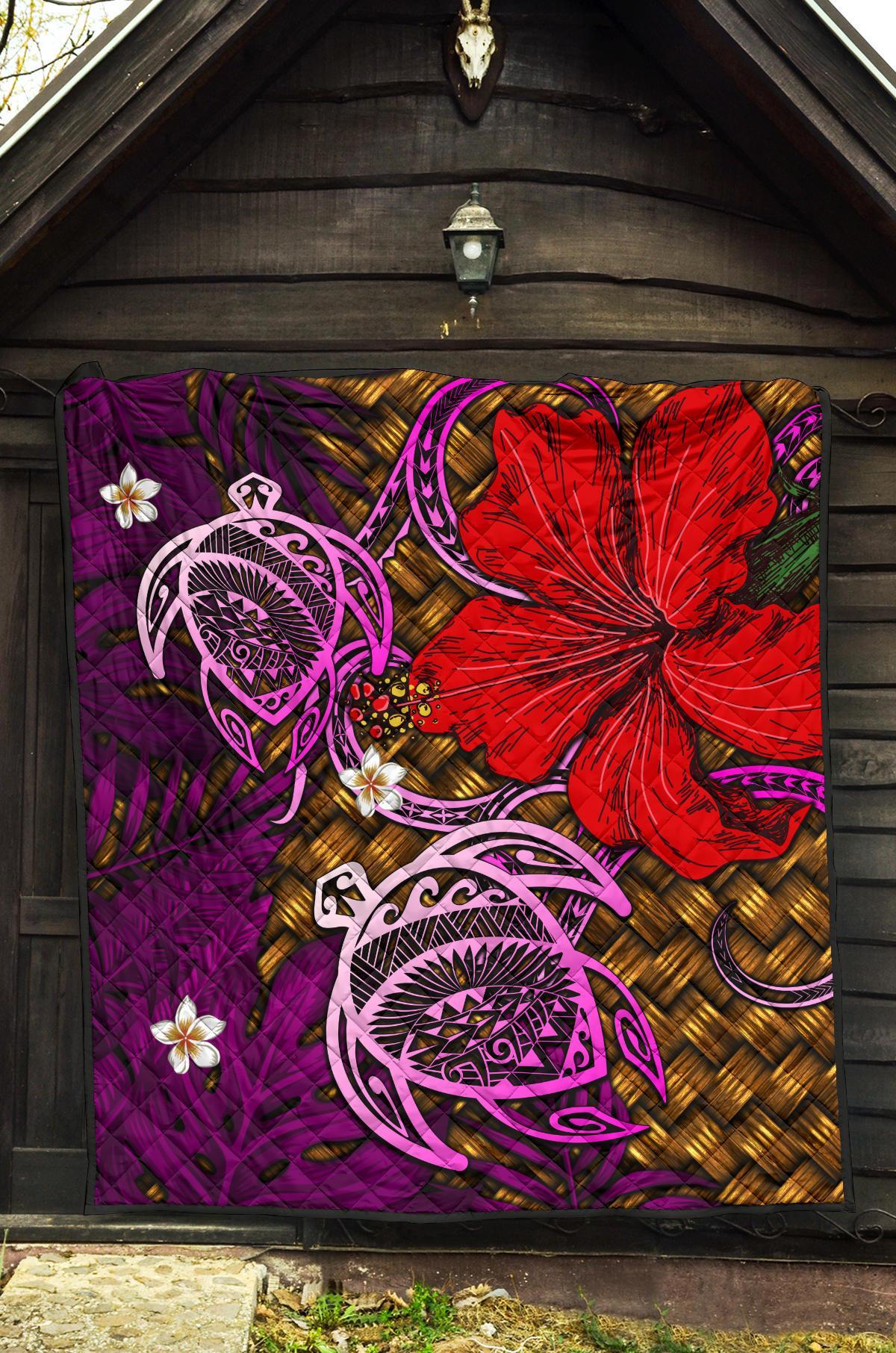 Hawaii Lauhala Hibiscus Polynesian Tropical Pink Premium Quilt - Wake Style - AH - Polynesian Pride