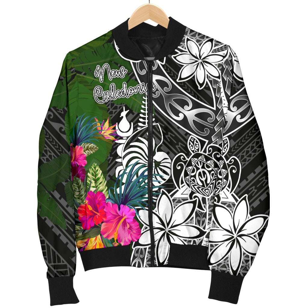 New Caledonia Men Bomber Jacket - Turtle Plumeria Banana Leaf Crest - Polynesian Pride