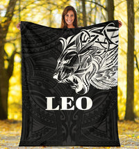 Sun In Leo Zodiac Premium Blanket Polynesian Tattoo Simple - White - Polynesian Pride