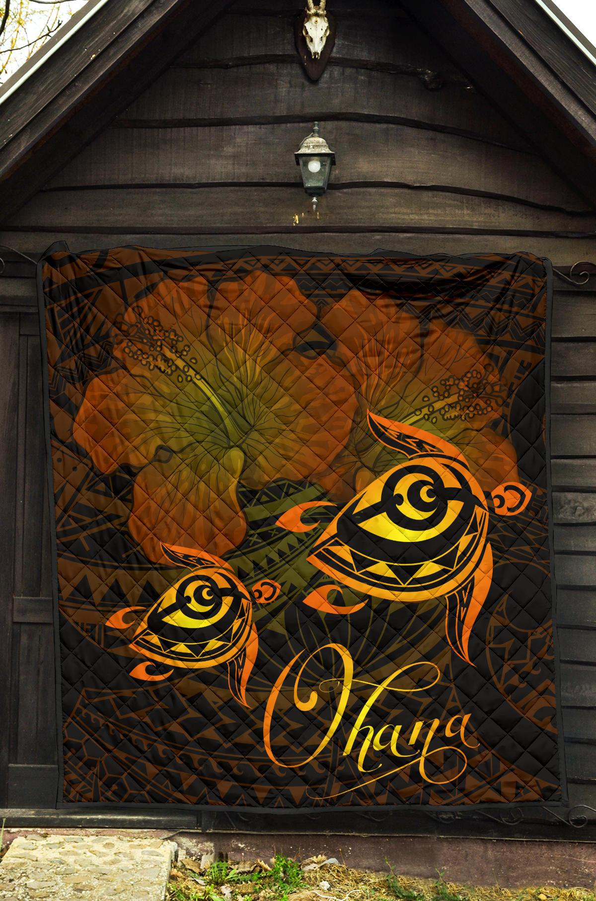 Hawaii Turtle Ohana Hibiscus Poly Premium Quilt Yellow - Polynesian Pride