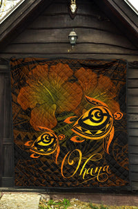 Hawaii Turtle Ohana Hibiscus Poly Premium Quilt Yellow - Polynesian Pride