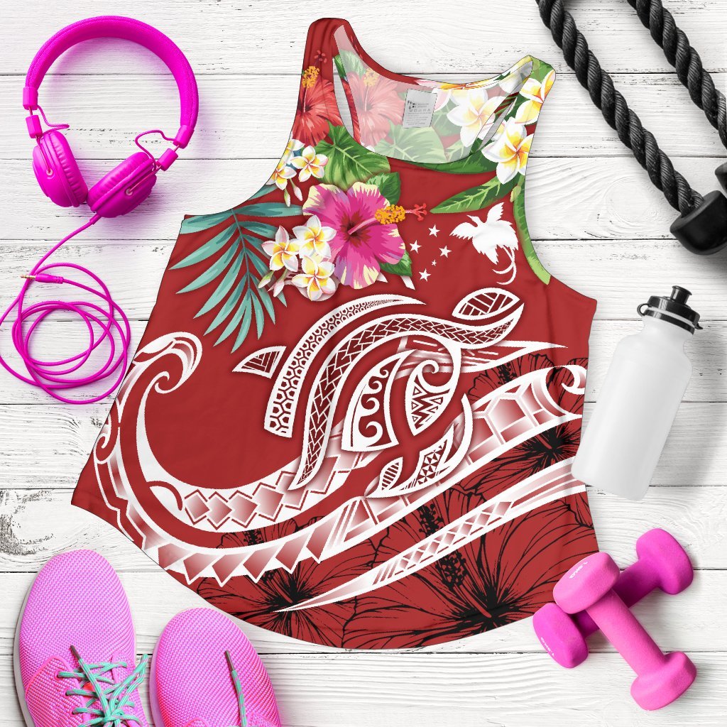 Papua New Guinea Polynesian WOmen's Racerback Tank - Summer Plumeria (Red) Red - Polynesian Pride