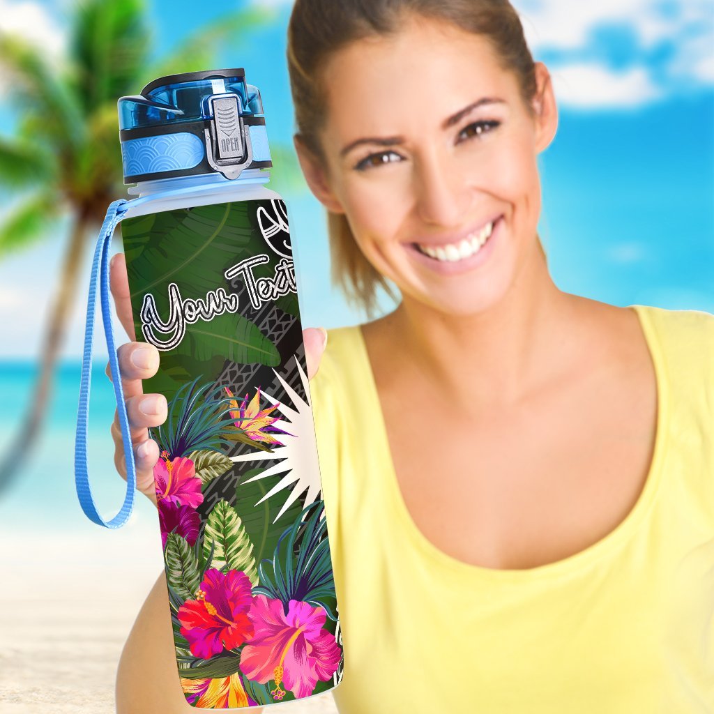 Marshall Islands Custom Personalised Hydro Tracking Bottle - Turtle Plumeria Banana Leaf - Polynesian Pride