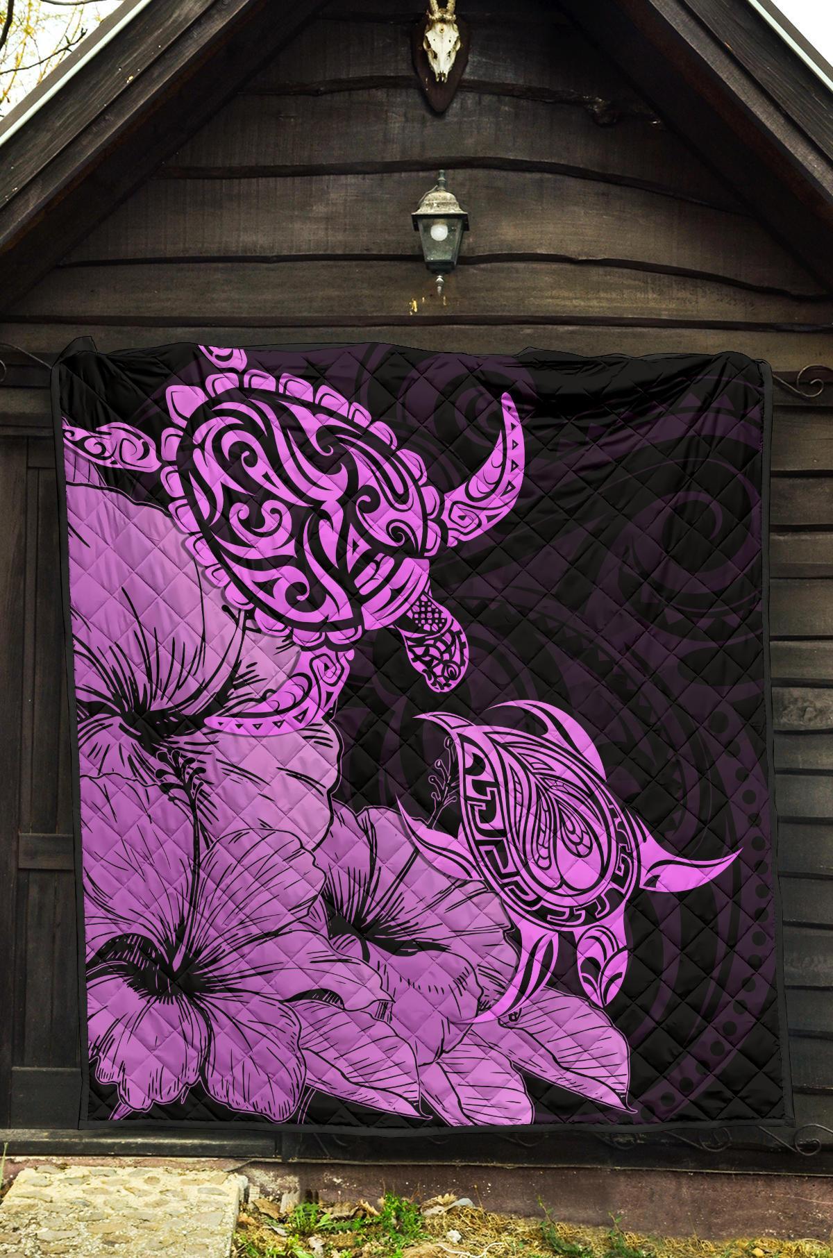 Hawaii Turtle Premium Quilt Polynesian Hibiscus Art Pink AH - Polynesian Pride