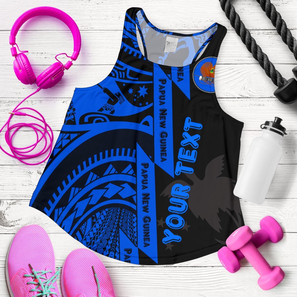 (Custom Personalised) Polynesian Guinea Women's Tank Top - Moana Maui Tattoo With Coat Of Arm Guinea Blue Blue - Polynesian Pride