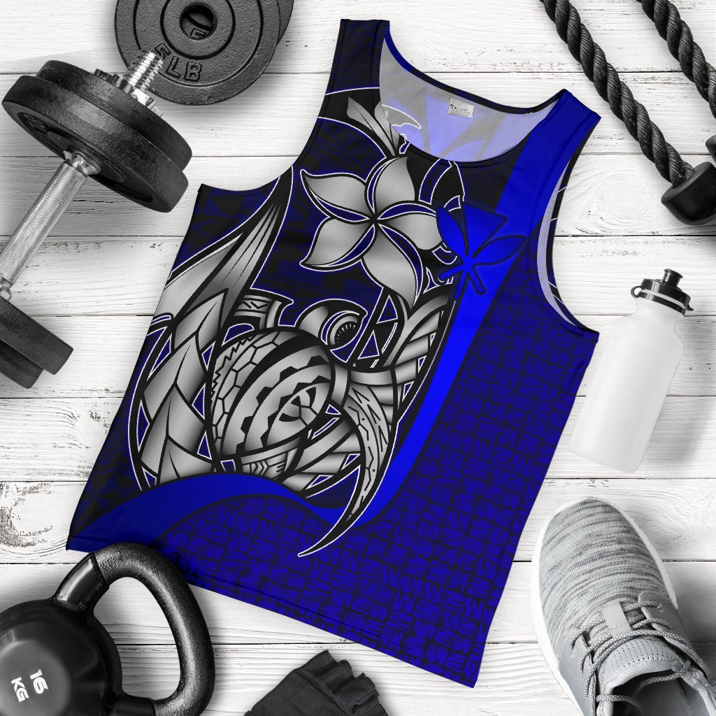 Polynesian Hawaii Men Tank Top Blue - Turtle with Hook - Polynesian Pride