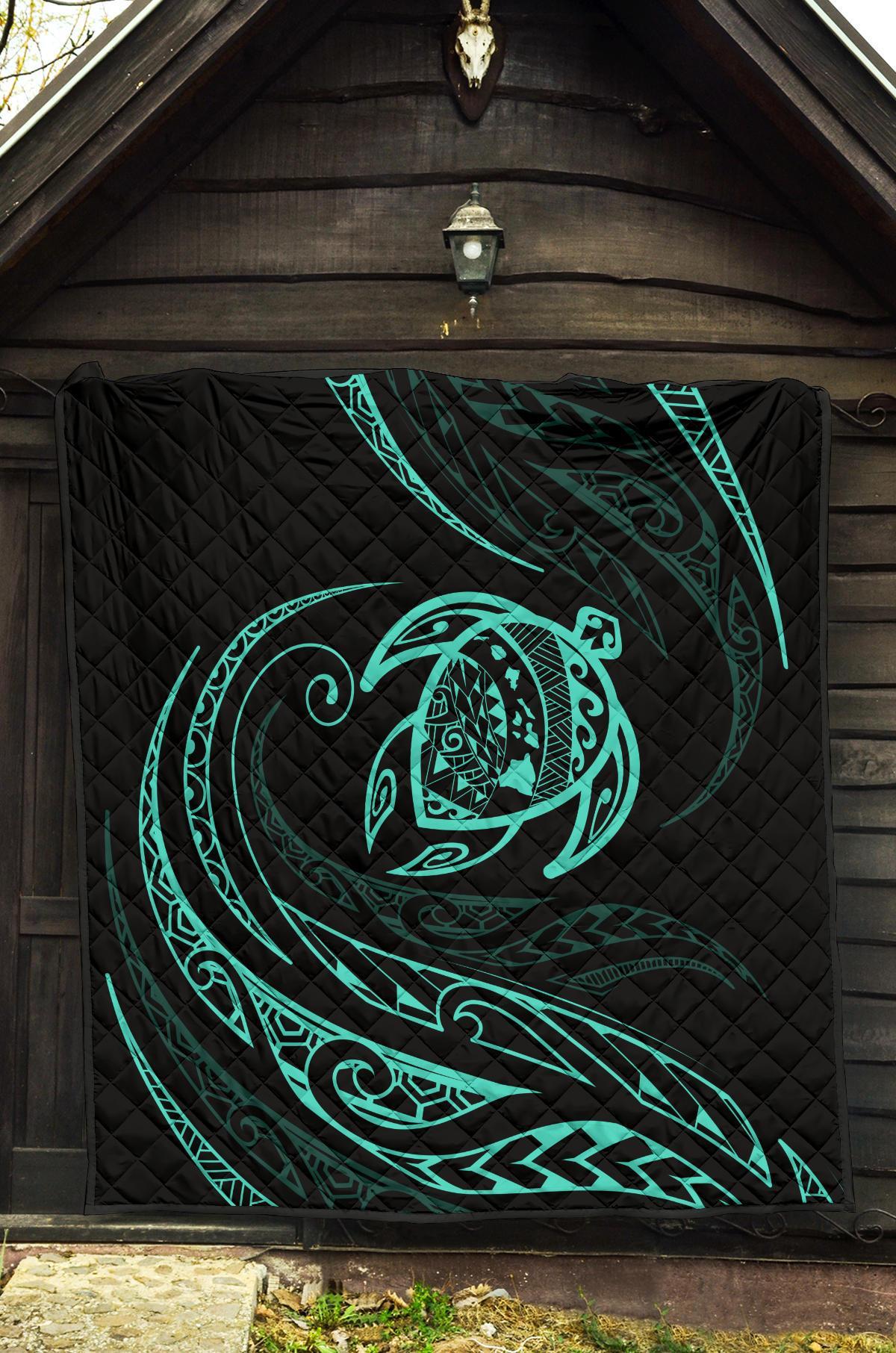 Hawaii Turtle Premium Quilt - Turquoise - Frida Style - Polynesian Pride