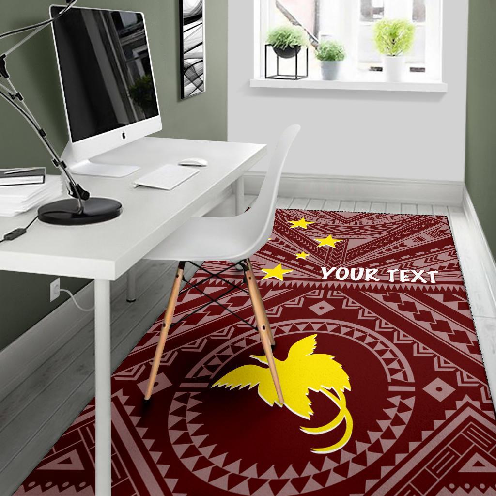 Papua New Guinea Personalised Area Rug - Flag With Polynesian Patterns (Red) - Polynesian Pride