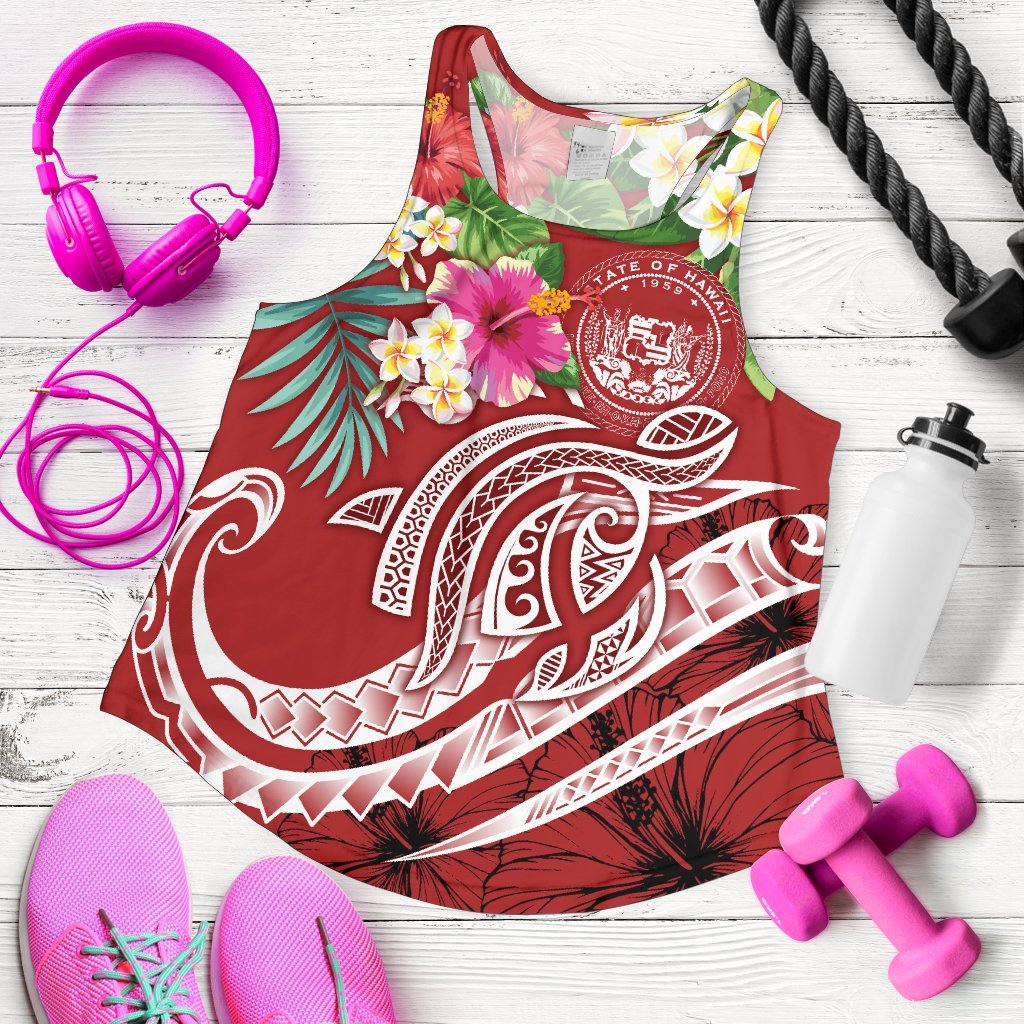 Polynesian Hawaii Women's Racerback Tank - Summer Plumeria (Red) - Polynesian Pride