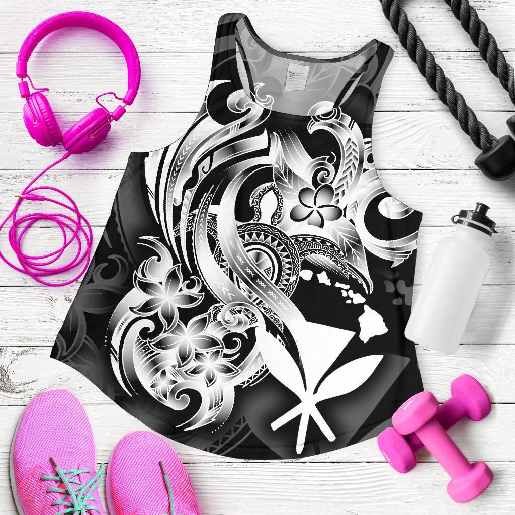 Polynesian Hawaii Women's Racerback Tank - Kanaka Maoli White Turtle Black - White - Polynesian Pride