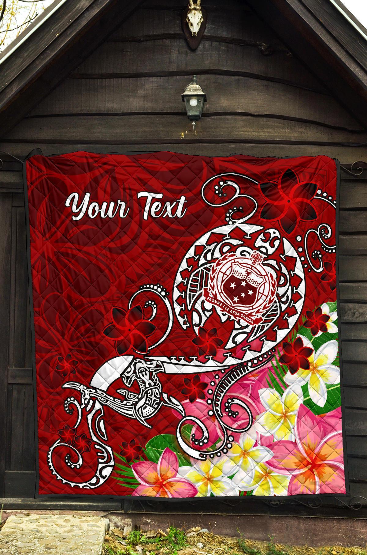 Samoa Custom Personalised Premium Quilt - Turtle Plumeria (Red) - Polynesian Pride
