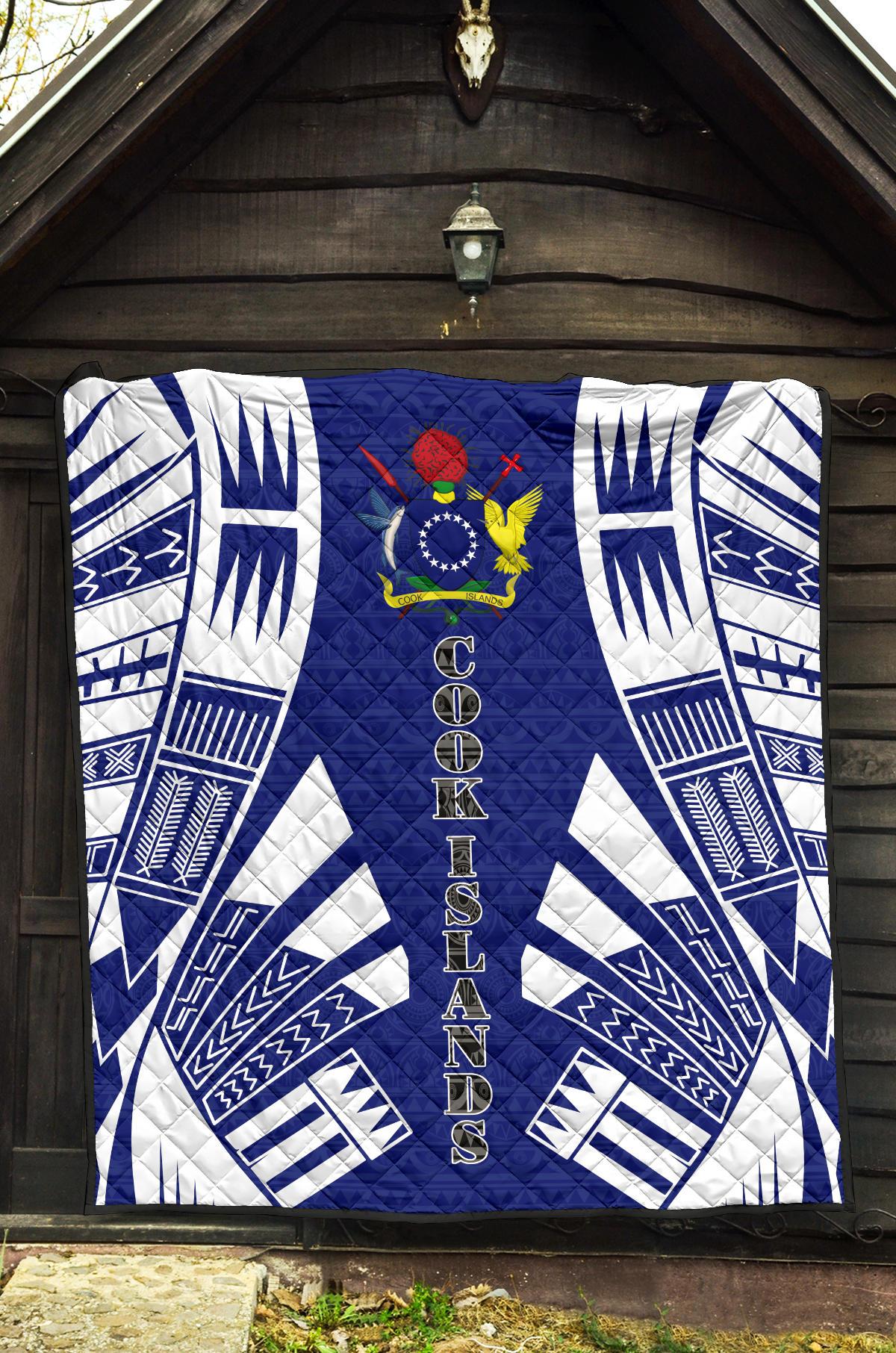 Cook Islands Premium Quilt - Cook Islands Polynesian White Tattoo (Blue) - Polynesian Pride