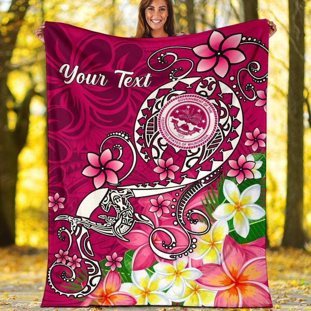 FSM Custom Personalised Premium Blanket - Turtle Plumeria (PINK) White - Polynesian Pride