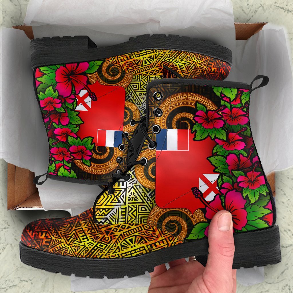Wallis And Futuna Polynesian Leather Boots - Hibiscus Vintage Orange - Polynesian Pride