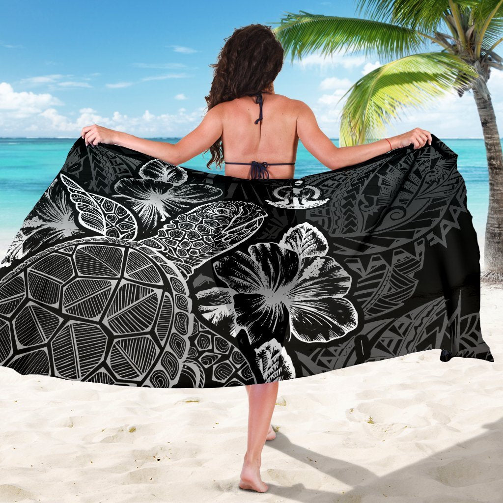 Vanuatu Sarong - Turtle Hibiscus Pattern Black - Polynesian Pride