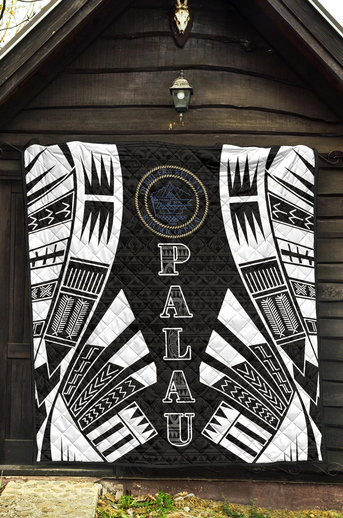 Palau Premium Quilt - Palau Seal Polynesian White Tattoo - Polynesian Pride