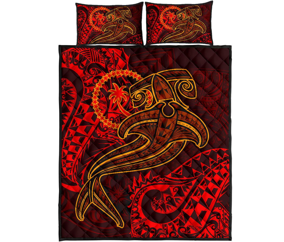 Chuuk Quilt Bed Set - Red Shark Polynesian Tattoo - Polynesian Pride