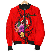 Vanuatu Polynesian Men's Bomber Jacket - Floral With Seal Red - Polynesian Pride