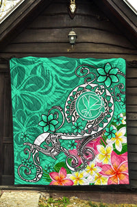 Hawaii Premium Quilt - Turtle Plumeria Polynesian Tattoo Turquoise Color - Polynesian Pride