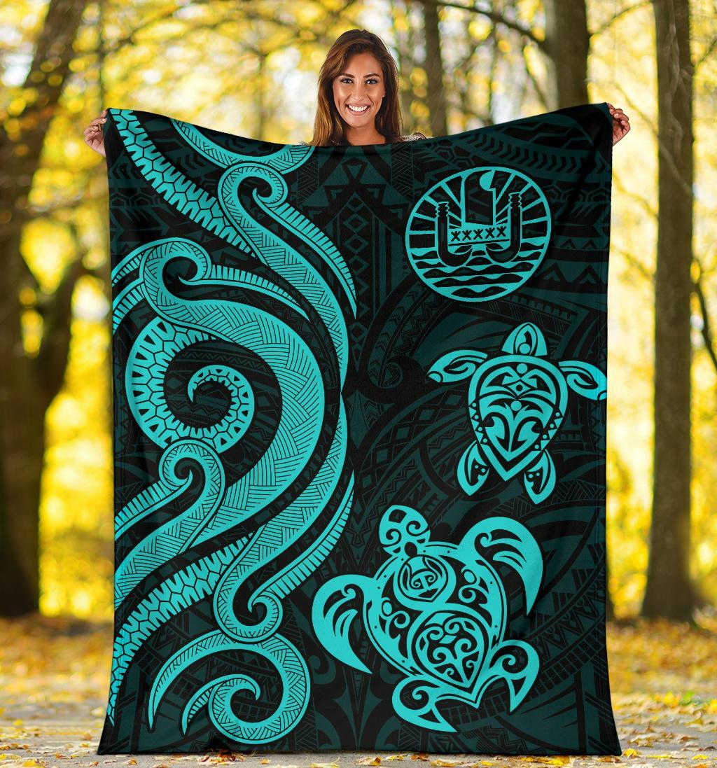 Tahiti Polynesian Premium Blanket - Turquoise Tentacle Turtle - Polynesian Pride