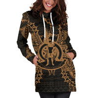 Vanuatu Polynesian Hoodie Dress Map Gold - Polynesian Pride