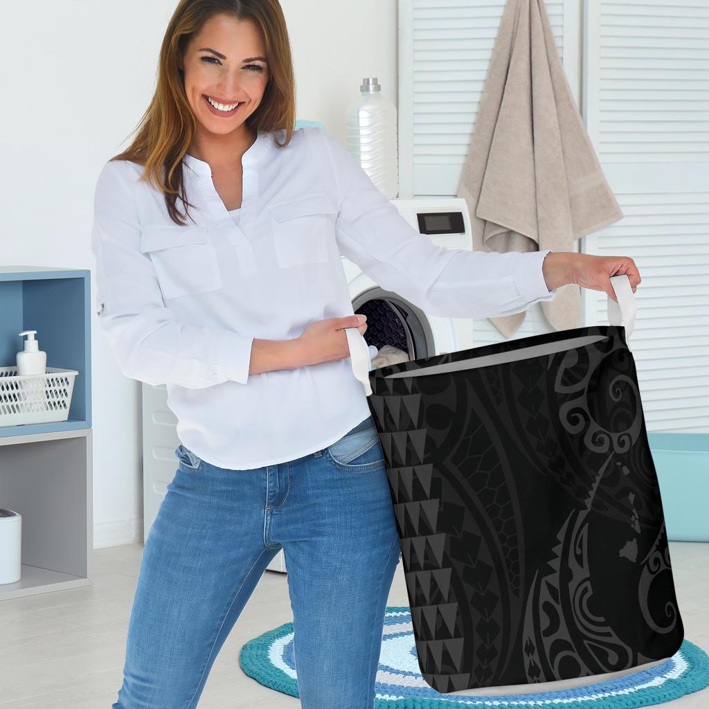 Kakau Polynesian Map Hawaii Laundry Basket Grey AH - Polynesian Pride