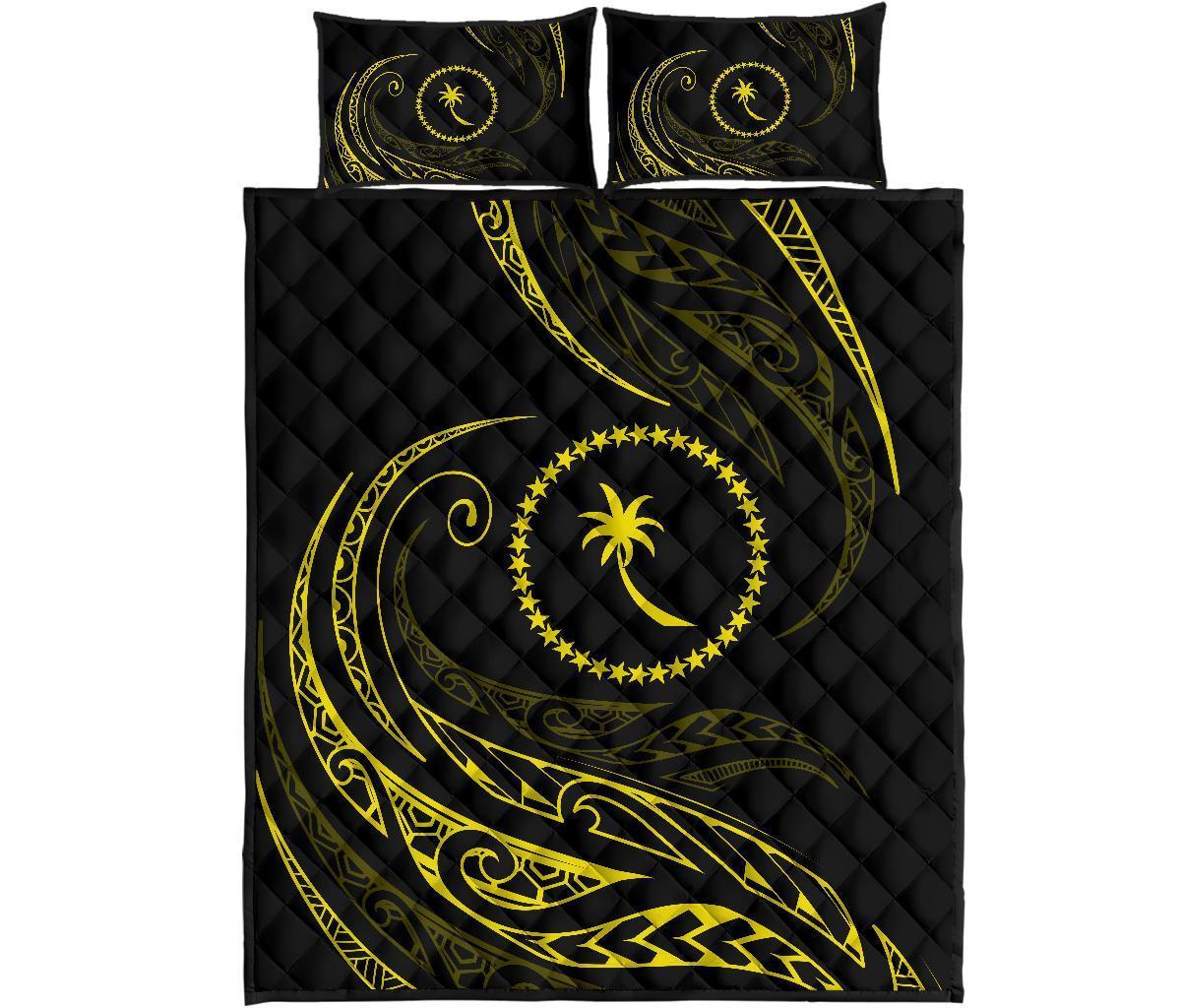 Chuuk Islands Quilt Bed Set - Green - Frida Style Yellow - Polynesian Pride