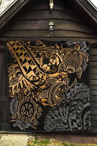 Tonga Polynesian Premium Quilt - Gold Turtle Flowing - Polynesian Pride