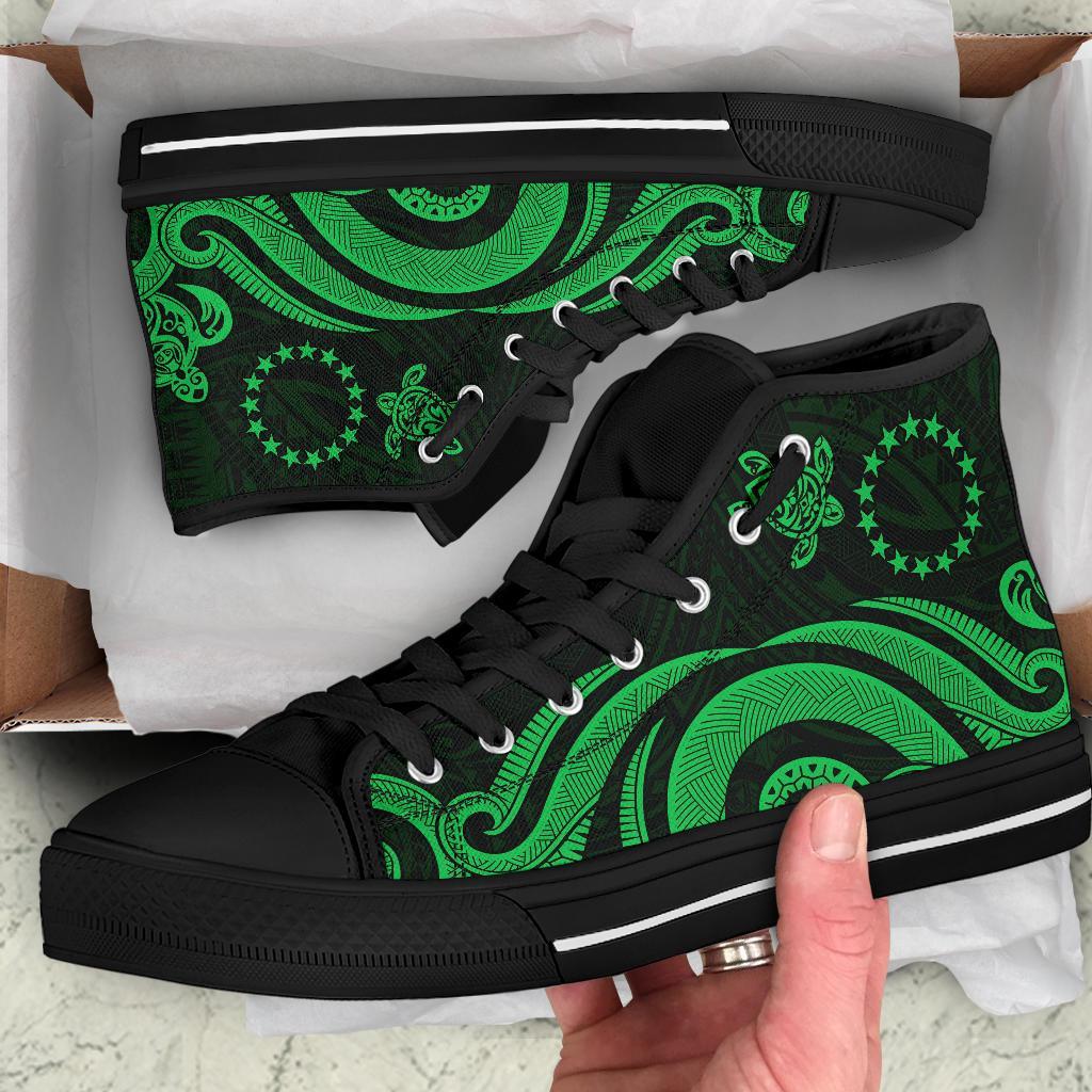 Cook Islands High Top Canvas Shoes - Green Tentacle Turtle - Polynesian Pride