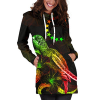 Cook Islands Polynesian Hoodie Dress - Turtle With Blooming Hibiscus Reggae - Polynesian Pride