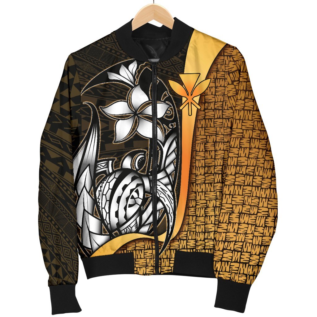 Polynesian Hawaii Men Bomber Jacket Gold - Turtle with Hook GOLD - Polynesian Pride