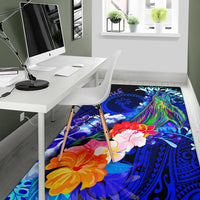 Chuuk Area Rug - Humpback Whale with Tropical Flowers (Blue) - Polynesian Pride